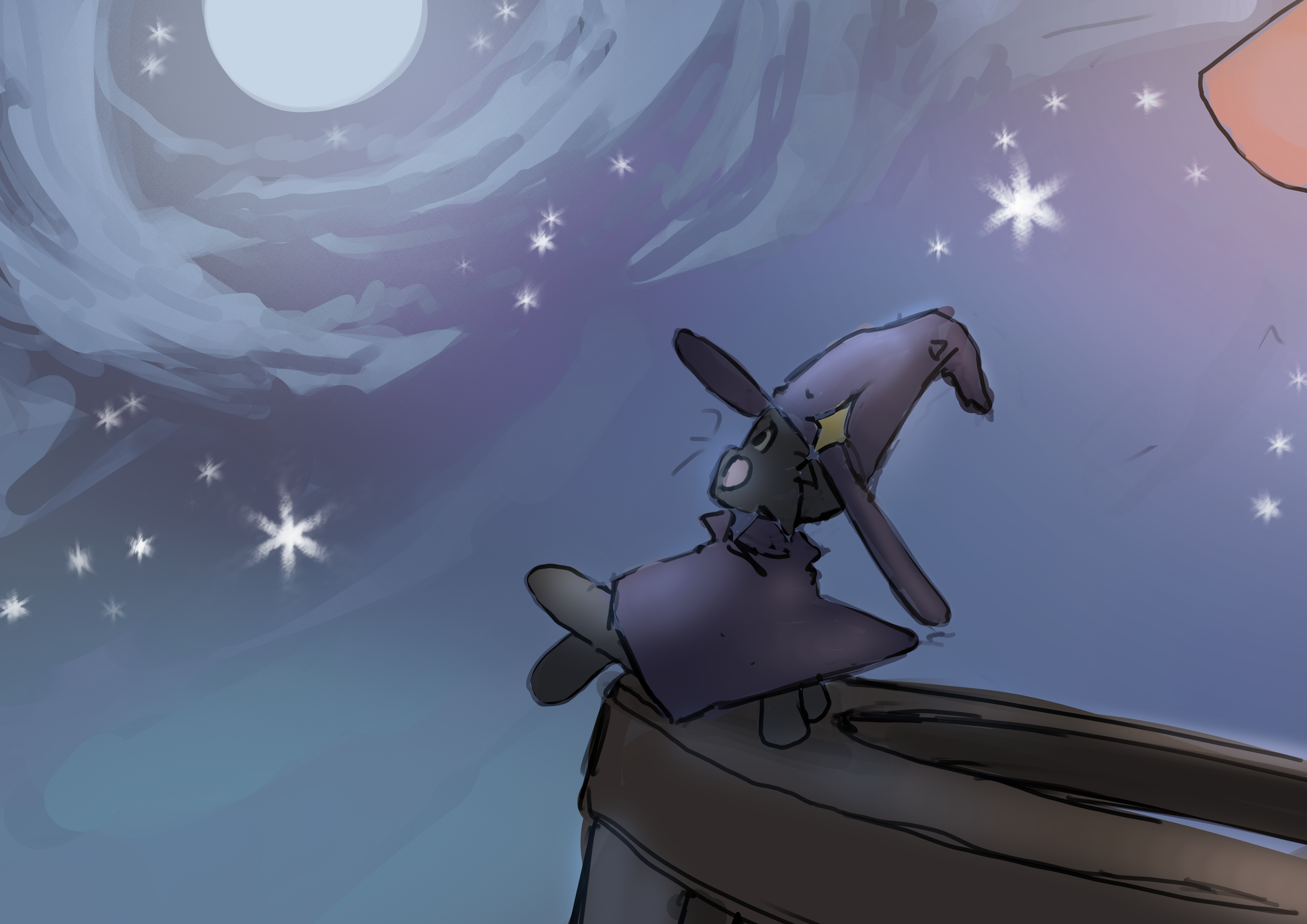 The gondola's chill area: a friend watching the moonlit sky drift past