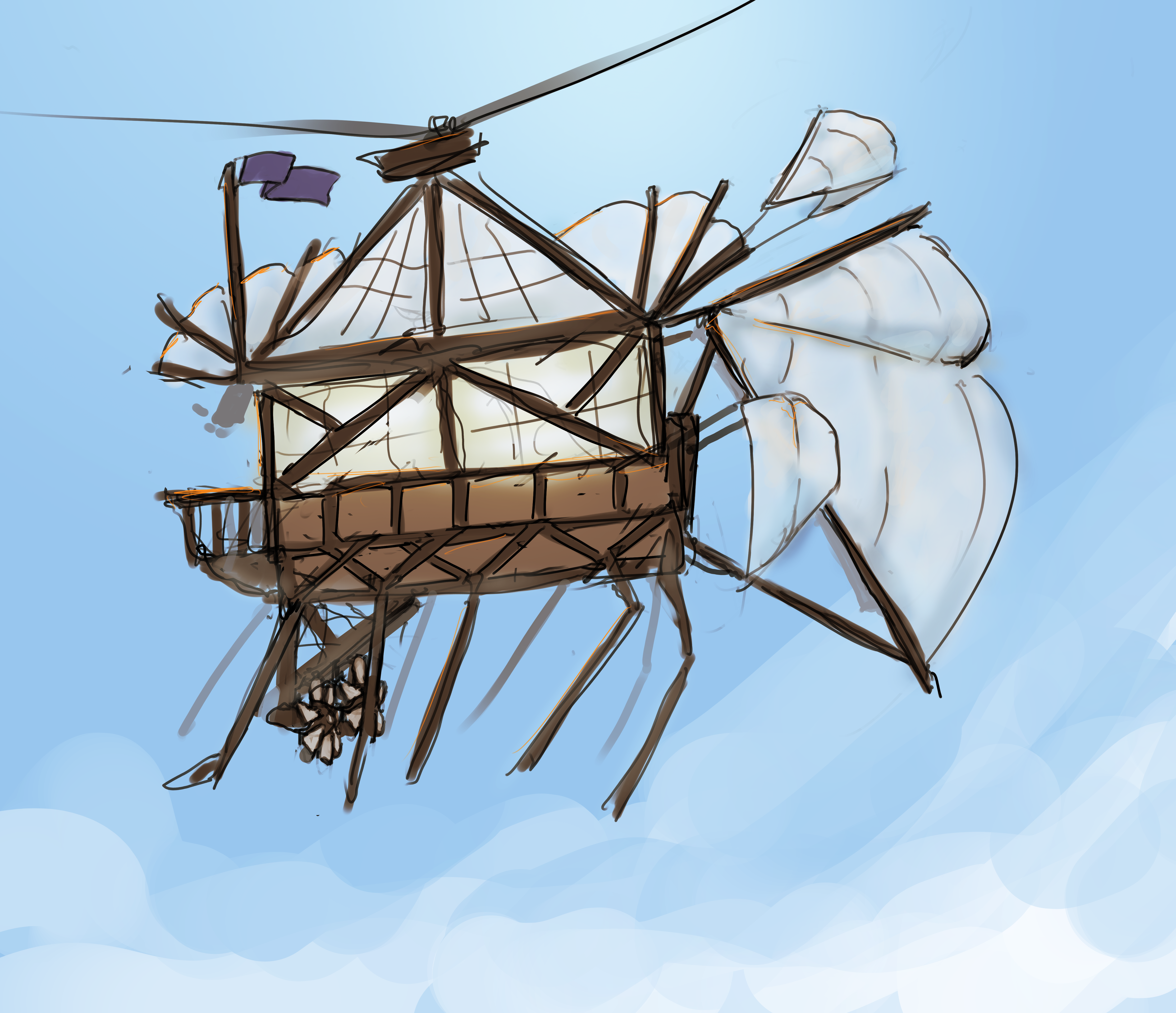 The gondola crossing the upper plain